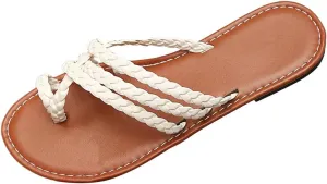 SweatyRocks Women's Toe Ring Braided Sandals Criss Cross Strappy Sandals Outdoor Flat Shoes