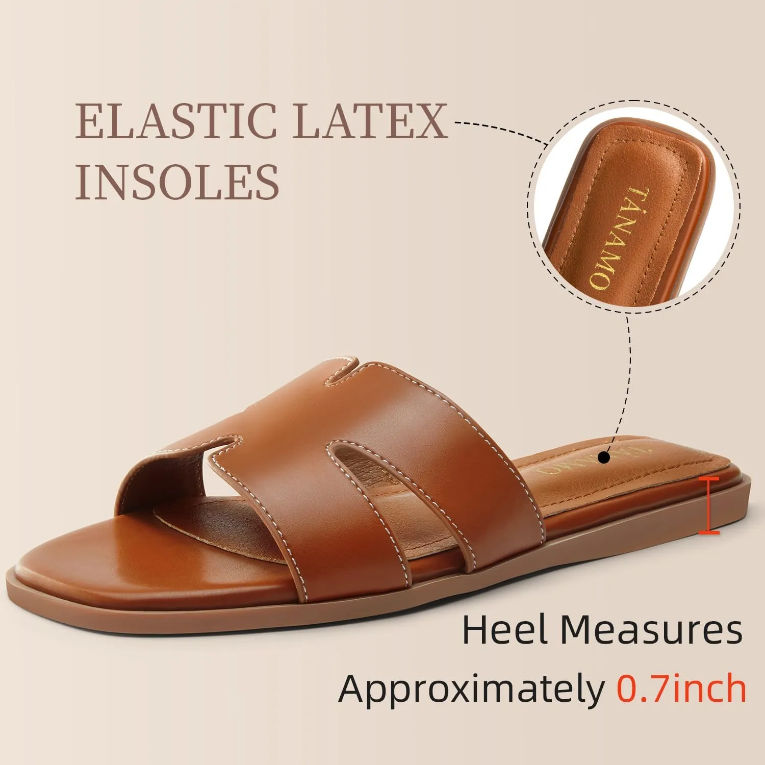 Tanamo Women's Slide Sandals, Comfortable Flats Summer Dressy Casual Beach Open Toe Shoes Slip On Leather Flat Sandals