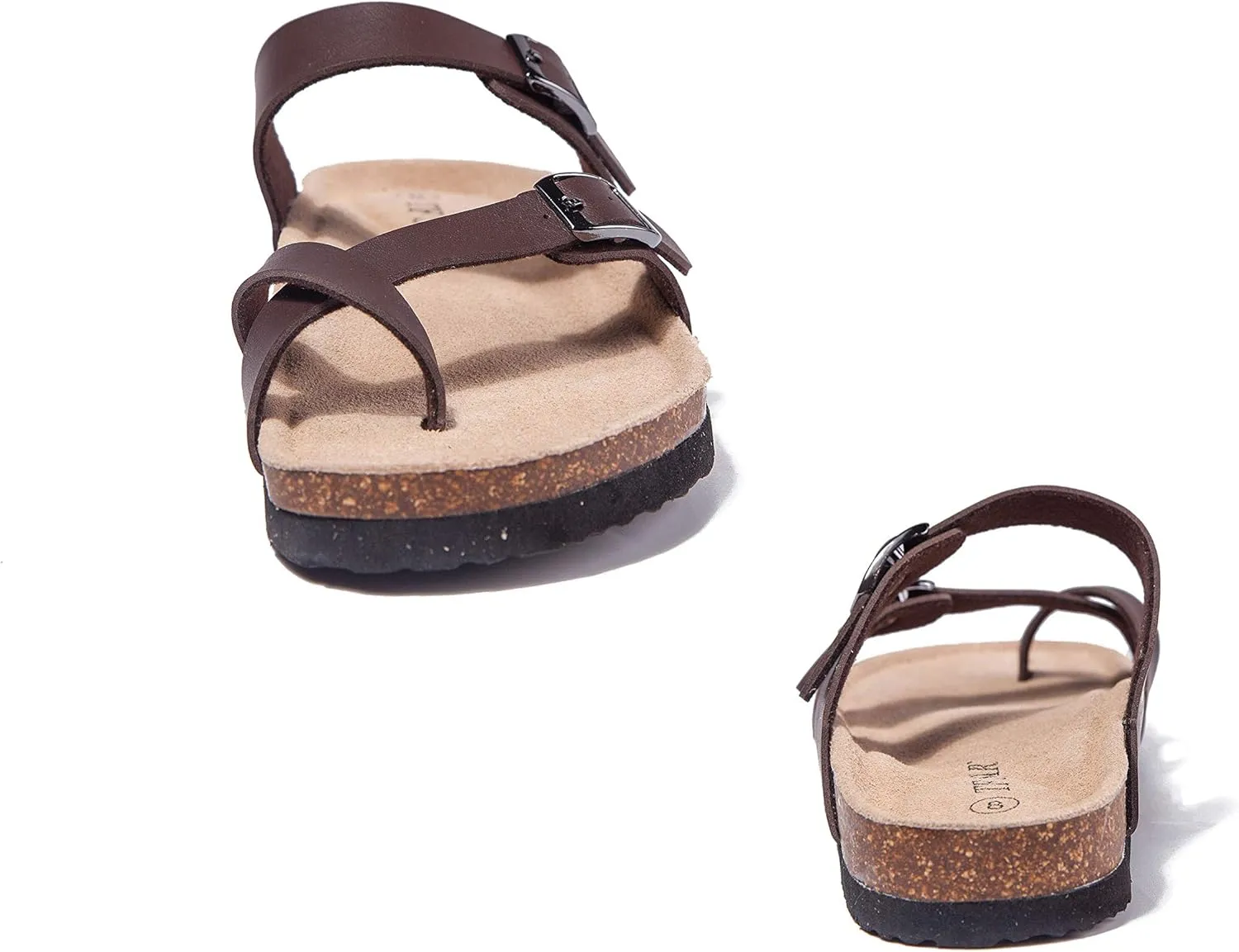 TF STAR Adjustable Sandals, Flat Leather Casual Slippers for Women & Ladies, Flip-Flops Ring Open-Toe Slide Cork Footbed for Teenagers/Girls