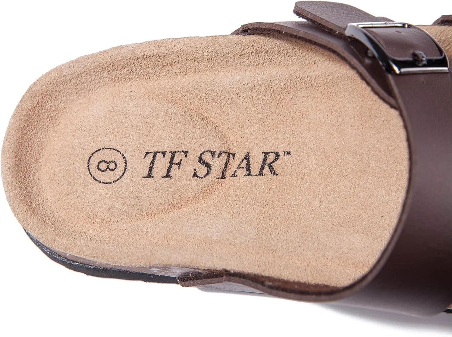 TF STAR Adjustable Sandals, Flat Leather Casual Slippers for Women & Ladies, Flip-Flops Ring Open-Toe Slide Cork Footbed for Teenagers/Girls