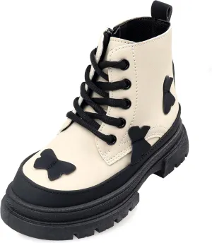 Toddler Boots Girl Side Zipper Lace Up Dress Combat Boots for Toddler/Little Kid/Big Kid