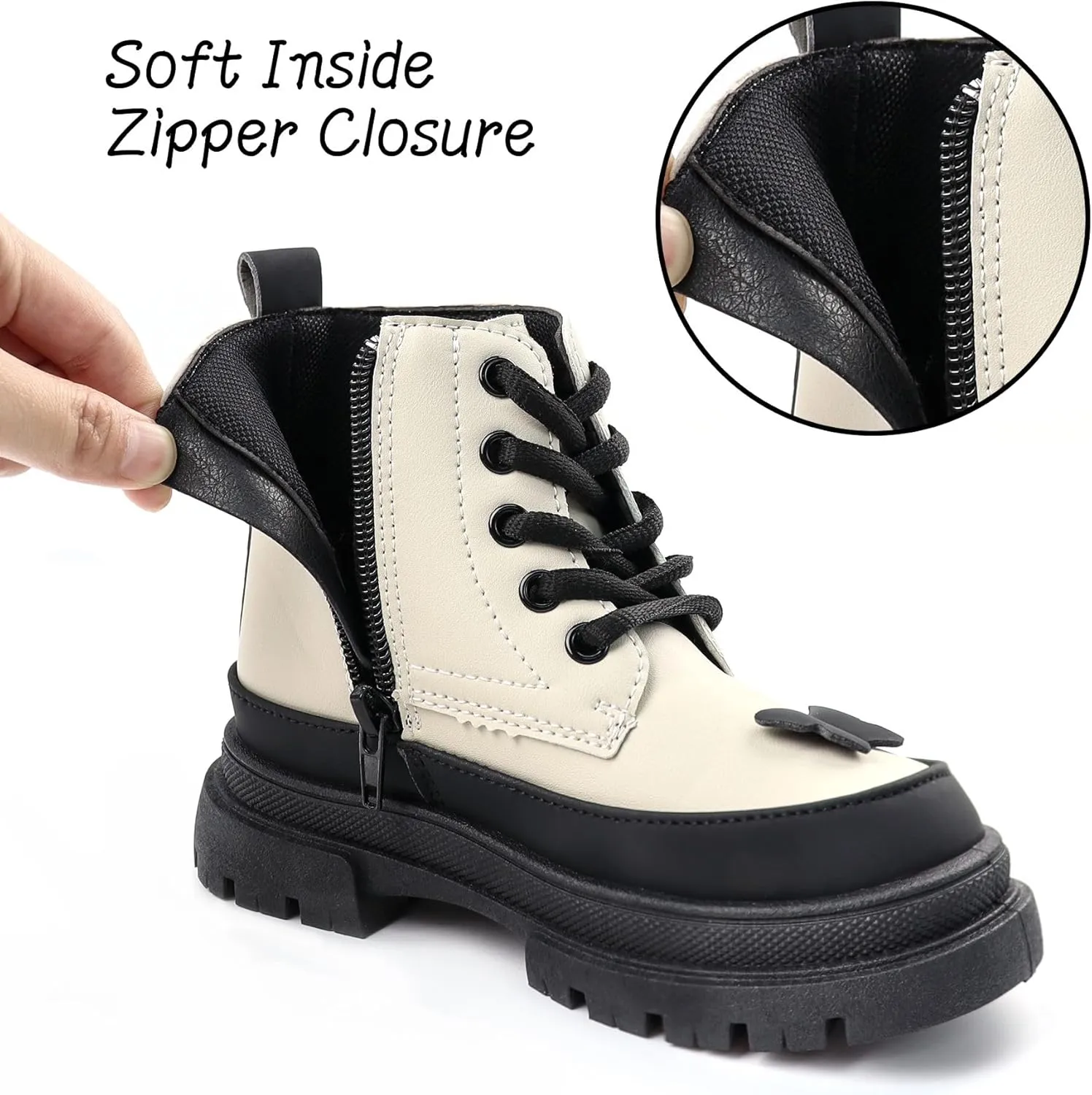 Toddler Boots Girl Side Zipper Lace Up Dress Combat Boots for Toddler/Little Kid/Big Kid