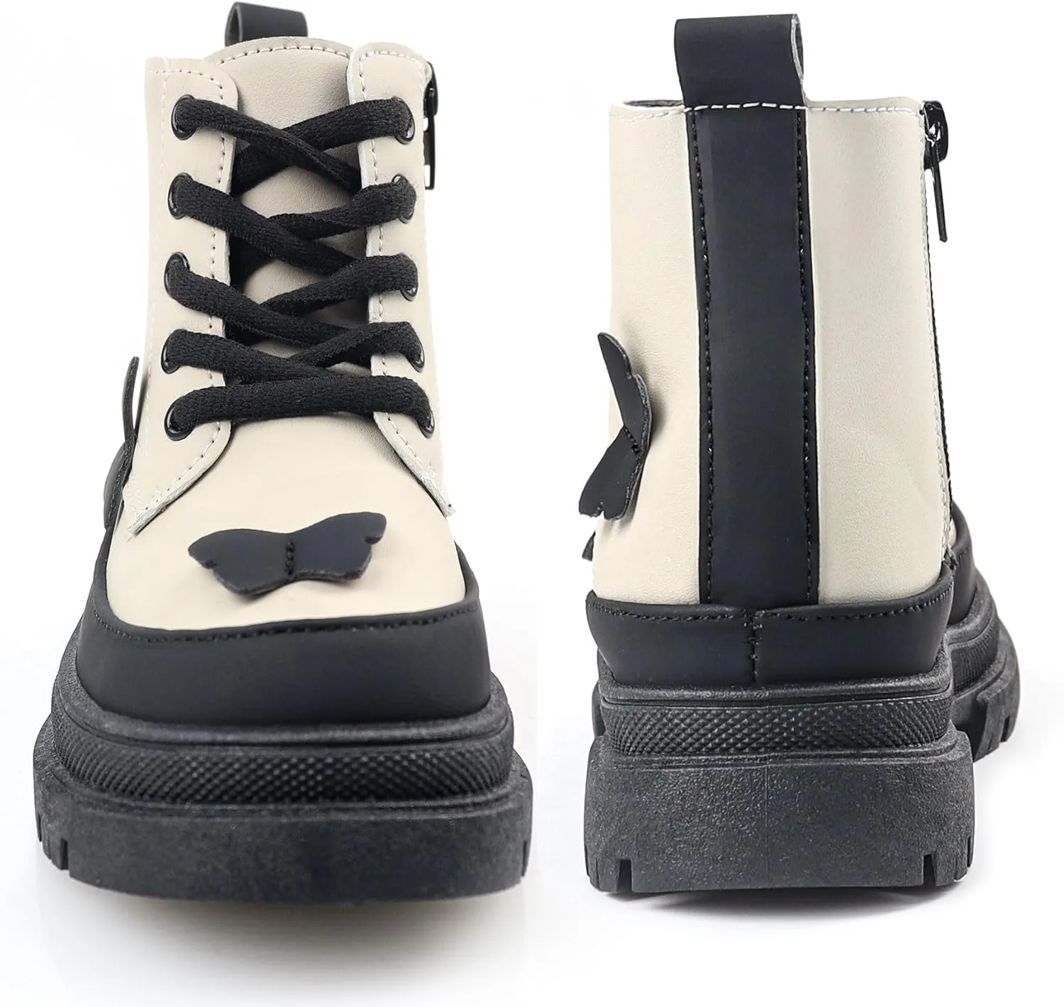 Toddler Boots Girl Side Zipper Lace Up Dress Combat Boots for Toddler/Little Kid/Big Kid