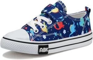 Toddler Boys Girls Slip On Canvas Sneakers Cartoon Dinasour Printed Little Kid Unisex Adjustable Strap Walking Shoes Lazy Shoes with Hook and Loops