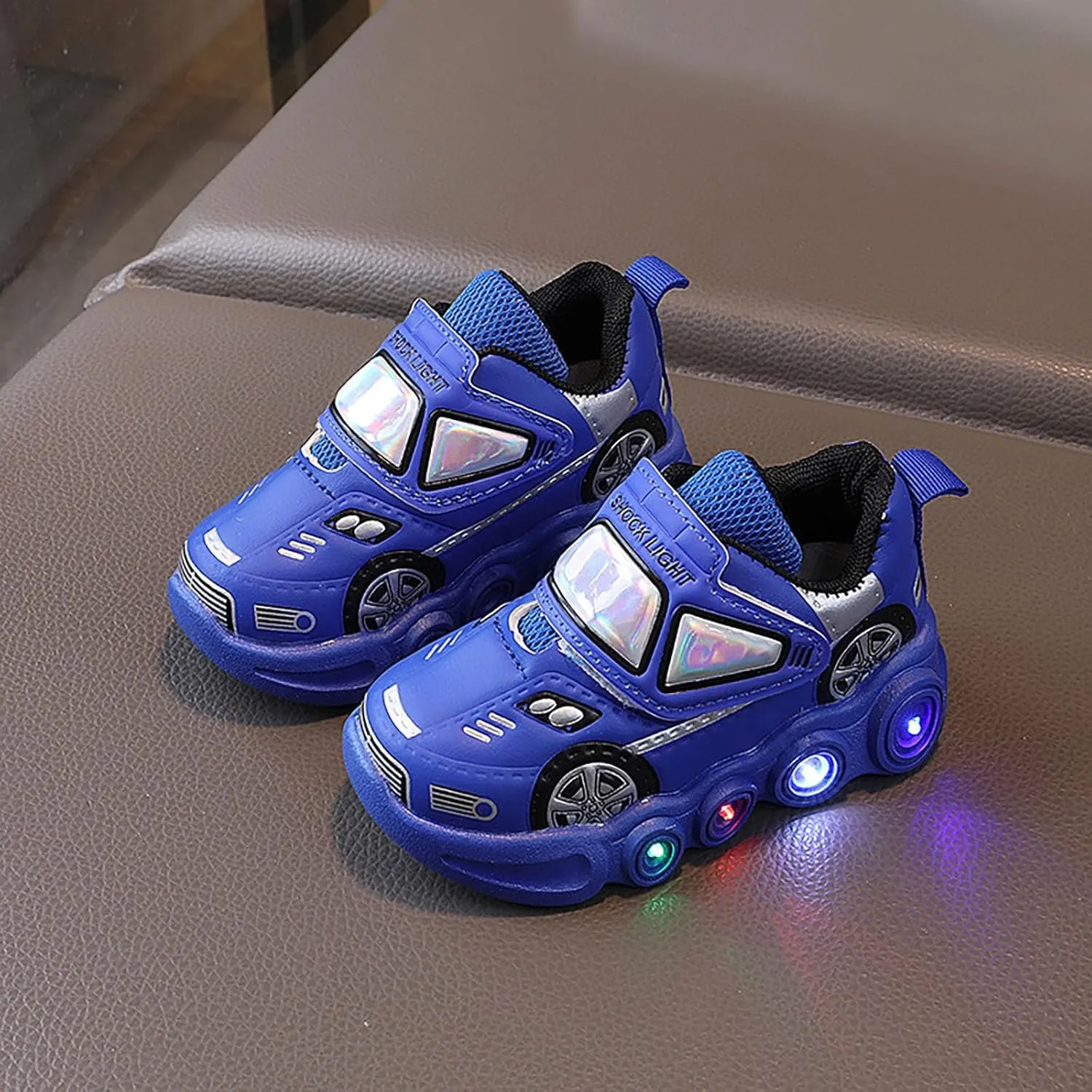 Toddler Boys Light Up Sneakers, Car Pattern Luminous Sport Shoes, Fashion Cute Soft Sole Kids Running Active Shoes