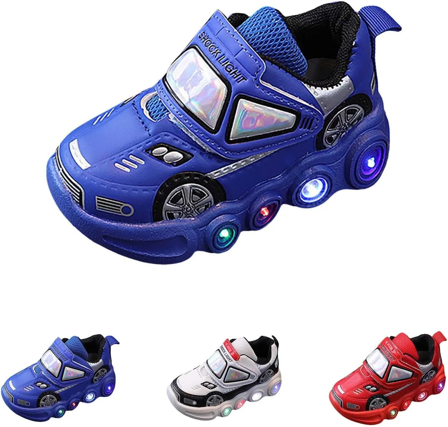 Toddler Boys Light Up Sneakers, Car Pattern Luminous Sport Shoes, Fashion Cute Soft Sole Kids Running Active Shoes