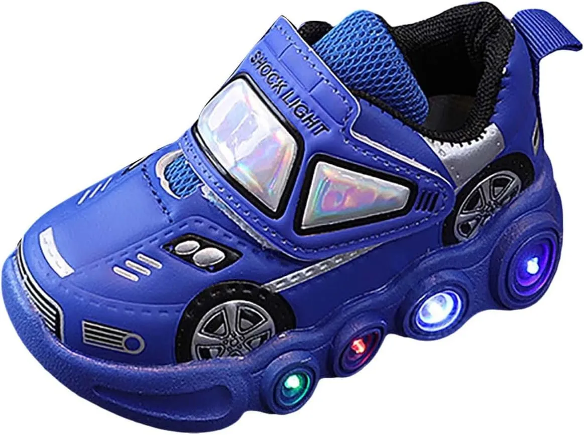 Toddler Boys Light Up Sneakers, Car Pattern Luminous Sport Shoes, Fashion Cute Soft Sole Kids Running Active Shoes