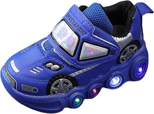 Toddler Boys Light Up Sneakers, Car Pattern Luminous Sport Shoes, Fashion Cute Soft Sole Kids Running Active Shoes