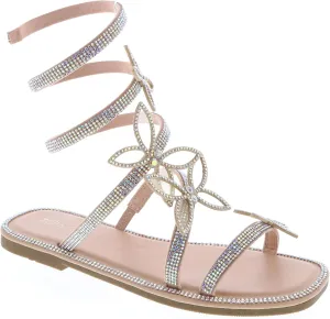 TOP Moda Women Butterfly Rhinestone Wrap-around Flat Sandals