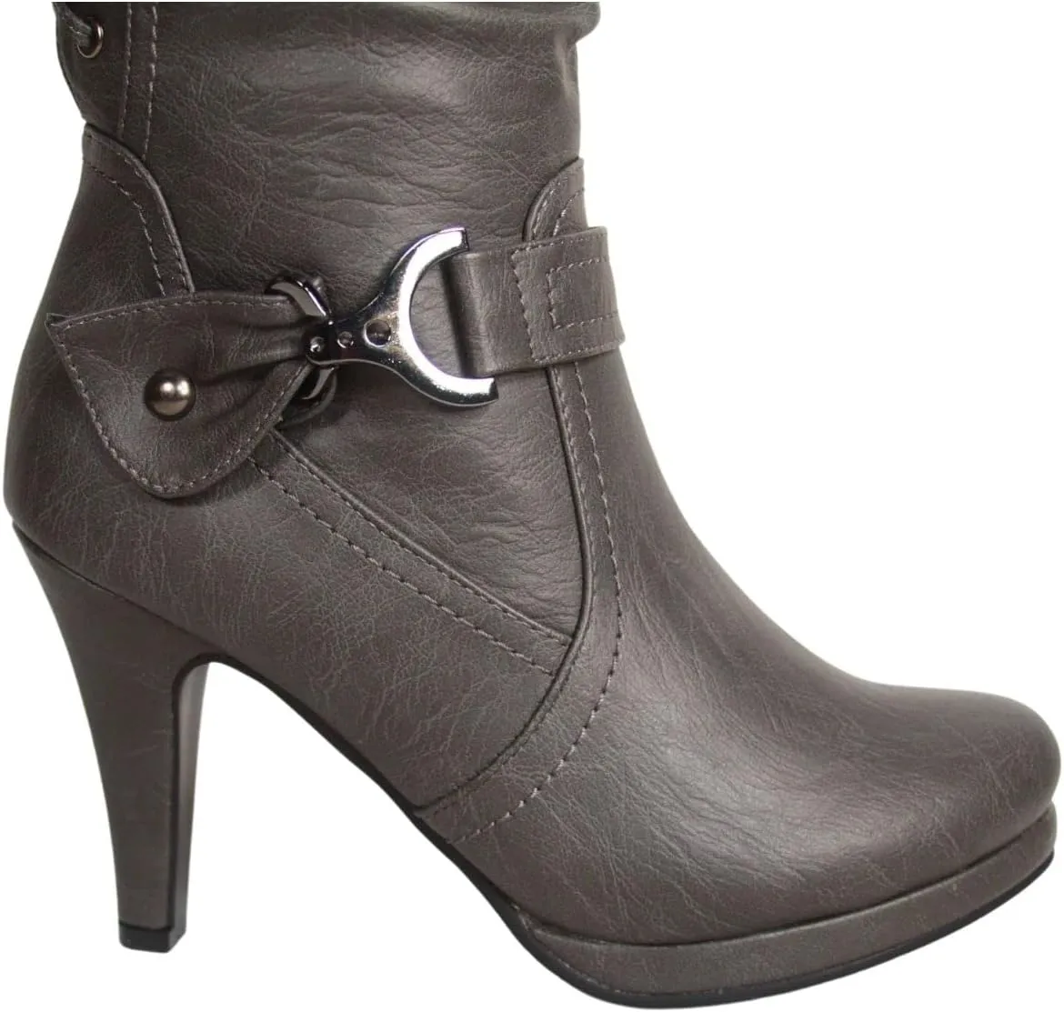 TOP Moda Womens Page-65 Knee High Round Toe Lace-Up Slouched High Heel Boots