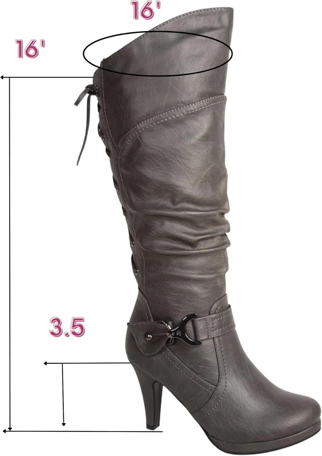 TOP Moda Womens Page-65 Knee High Round Toe Lace-Up Slouched High Heel Boots