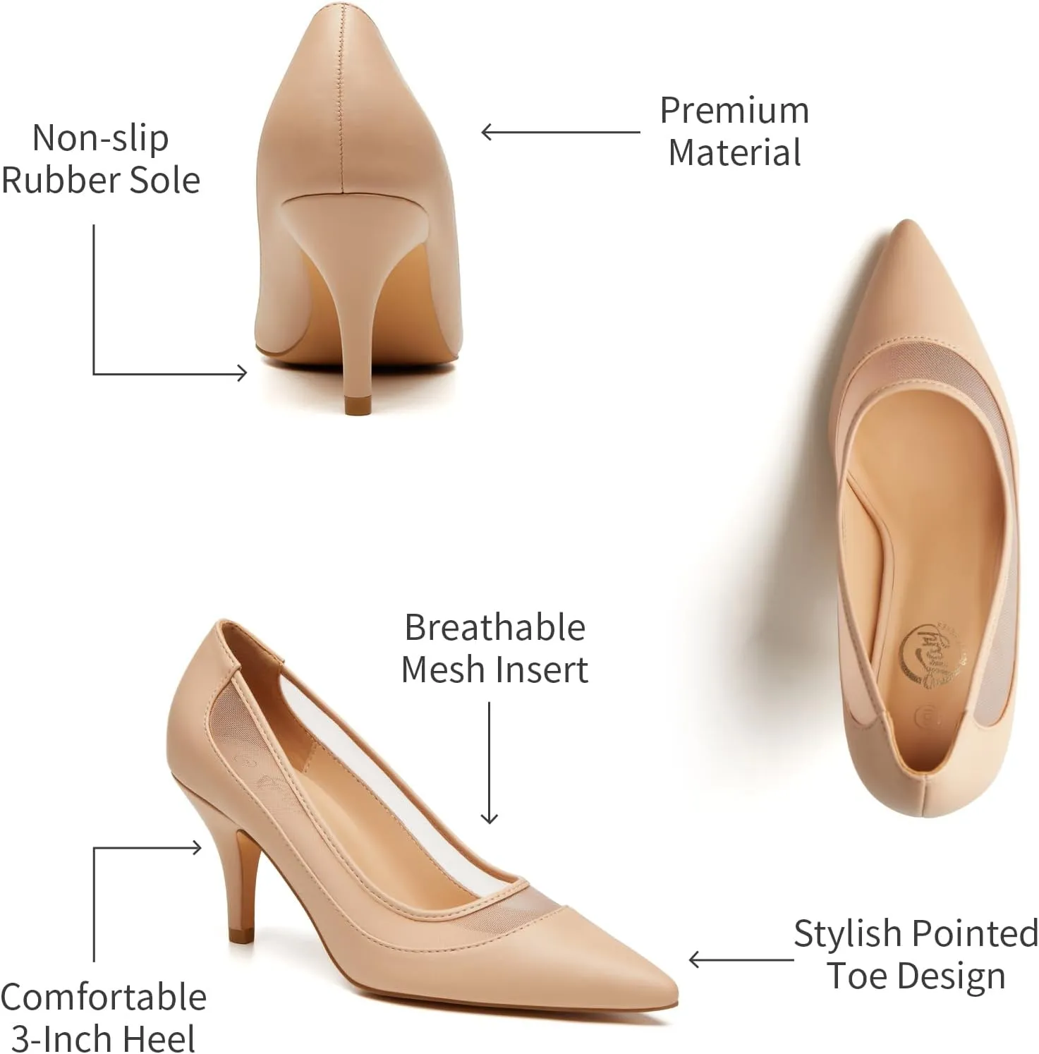 Trary Women’s Slingback Pumps, Black Heels Gold Heels Nude Pink Red Heels, Pointed Toe High Heels for Women Sexy Stiletto Heels Buckle Ankle Strap Closed Toe Pumps Office Party Prom Dress Shoes