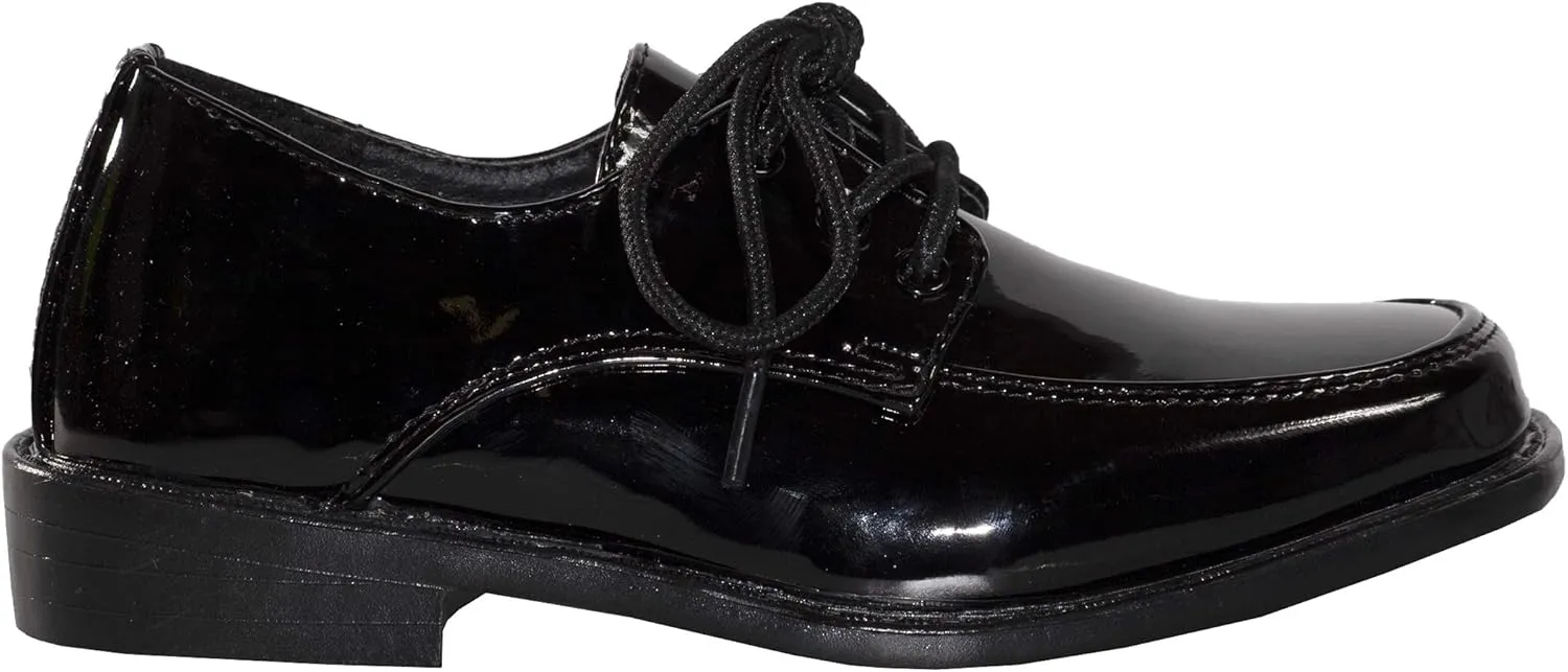 Tuxgear Boys Square Toe Patent Leather Shiny Tuxedo Shoes