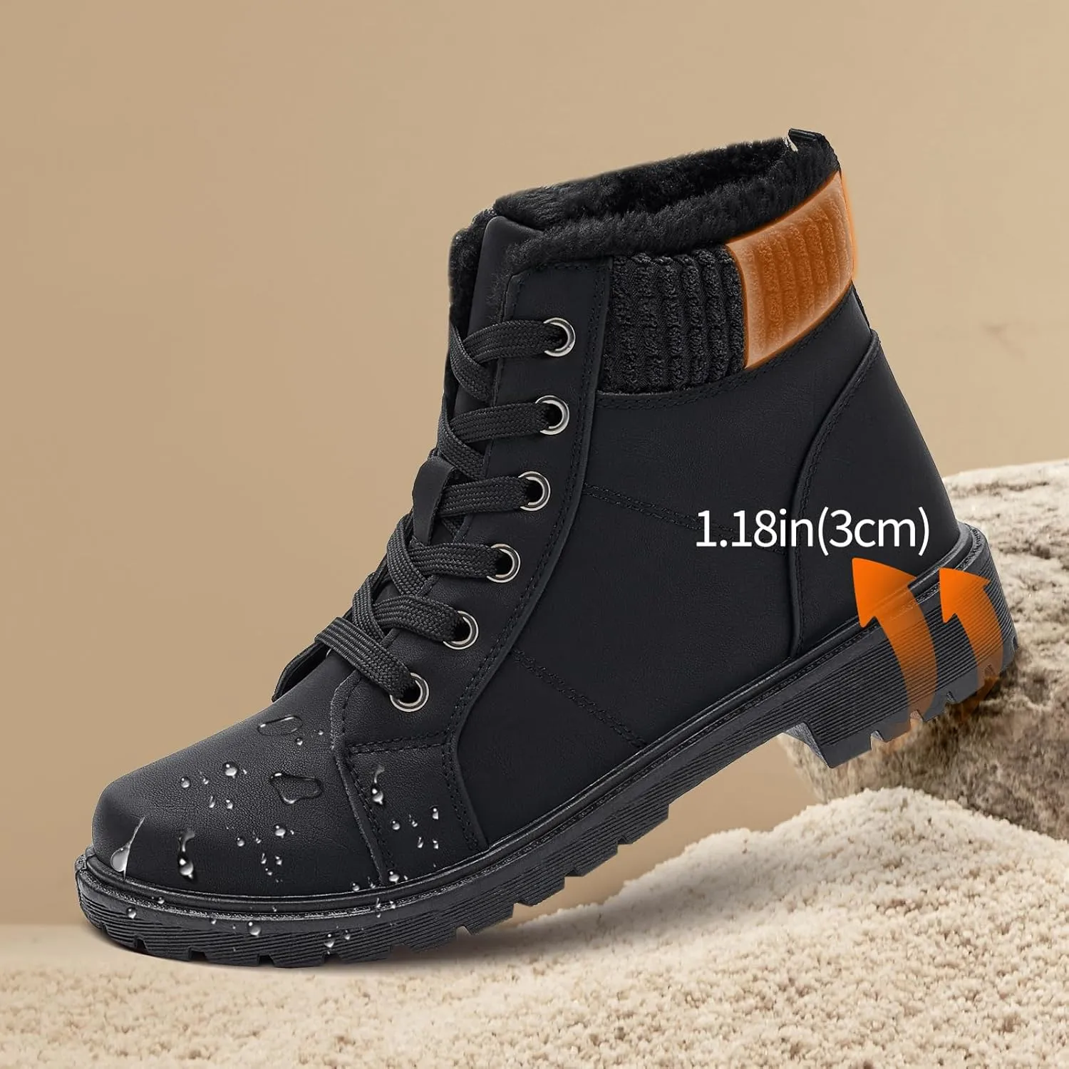 Uoidru Combat Boots For Women Ankle Booties Black Winter Snow Boots White Lace Up Boots Comfort Fuzzy Boot Side Zipper Short Boots (Warm,Non slip)