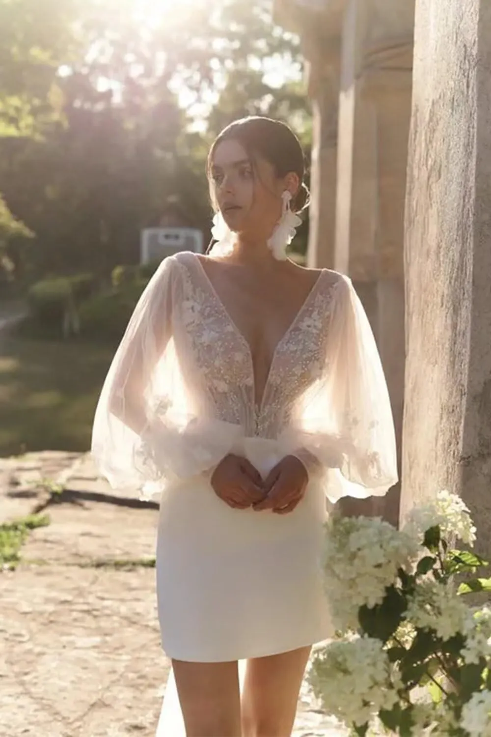 UZN Mini Wedding Dresses 2025 for Women Short Bridal Gown with Lace Reception Gowns for Bride