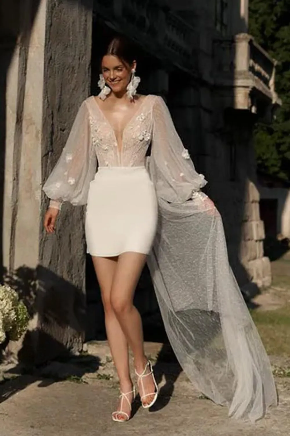 UZN Mini Wedding Dresses 2025 for Women Short Bridal Gown with Lace Reception Gowns for Bride