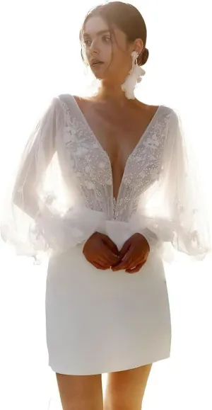 UZN Mini Wedding Dresses 2025 for Women Short Bridal Gown with Lace Reception Gowns for Bride