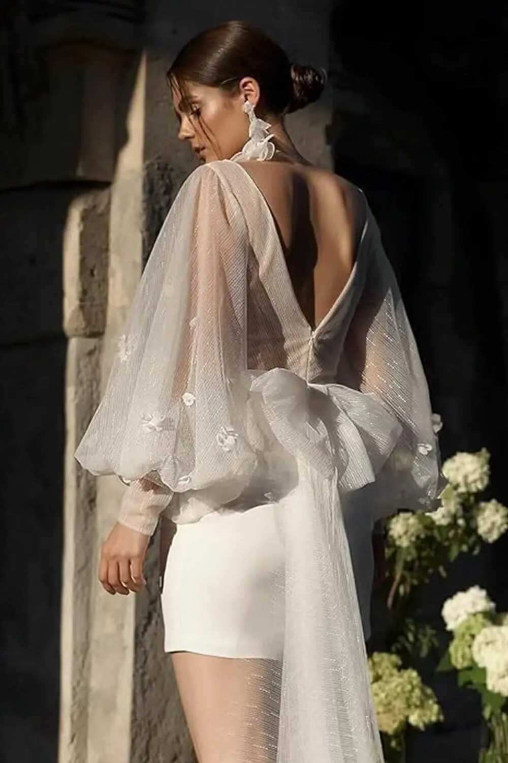 UZN Mini Wedding Dresses 2025 for Women Short Bridal Gown with Lace Reception Gowns for Bride