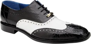 Varo Genuine EEL and Alligator Men Wing-tip Dress Shoe (Black/White, us_Footwear_Size_System, Adult, Men, Numeric, Medium, Numeric_11_Point_5)