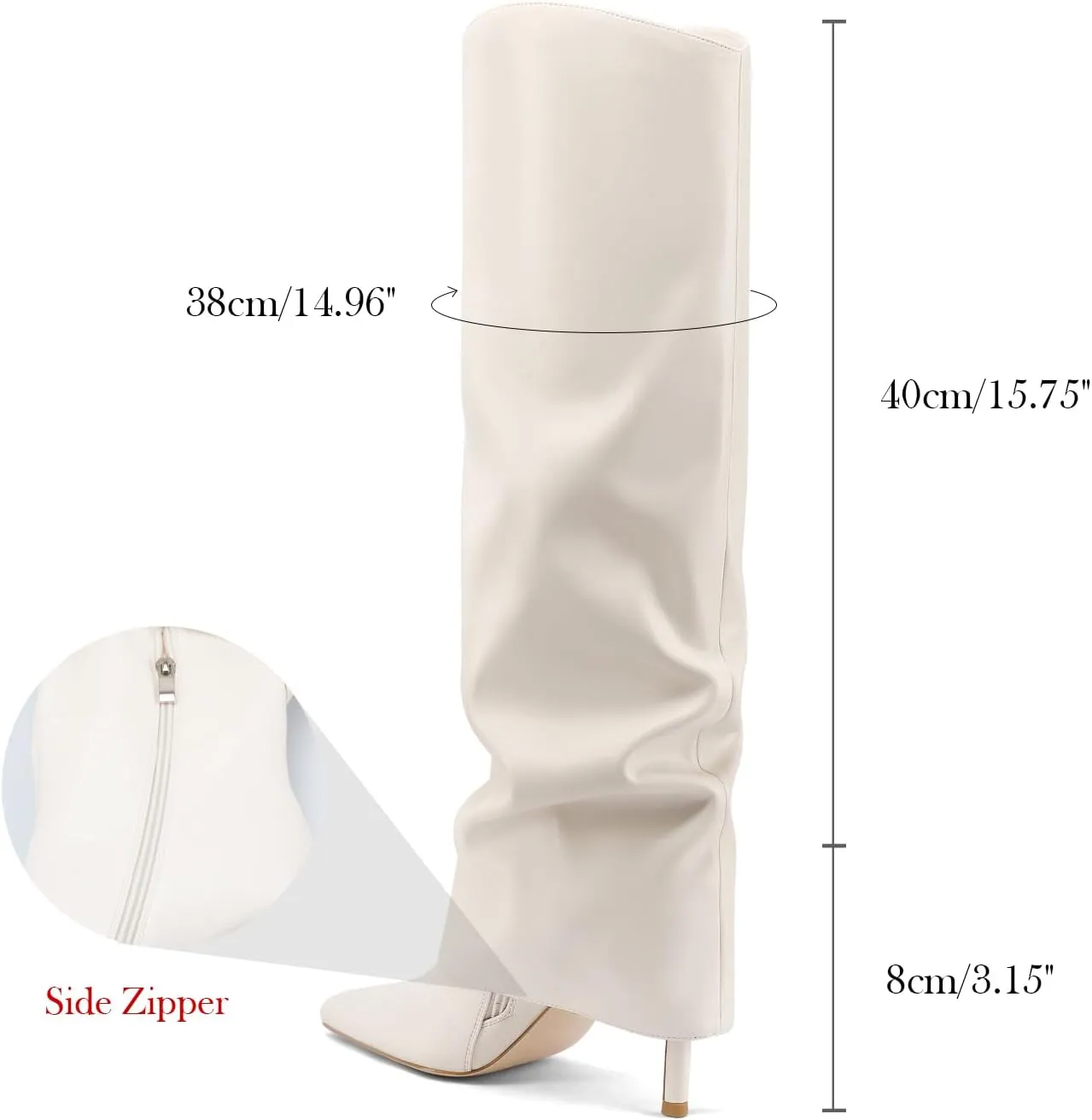Vaslemuse Womens Fold Over Knee High Boots Stiletto High Heel Slouchy Tall Boots Pointed Toe Sexy Long Boots Fashion Dress Shoes with Side Zipper