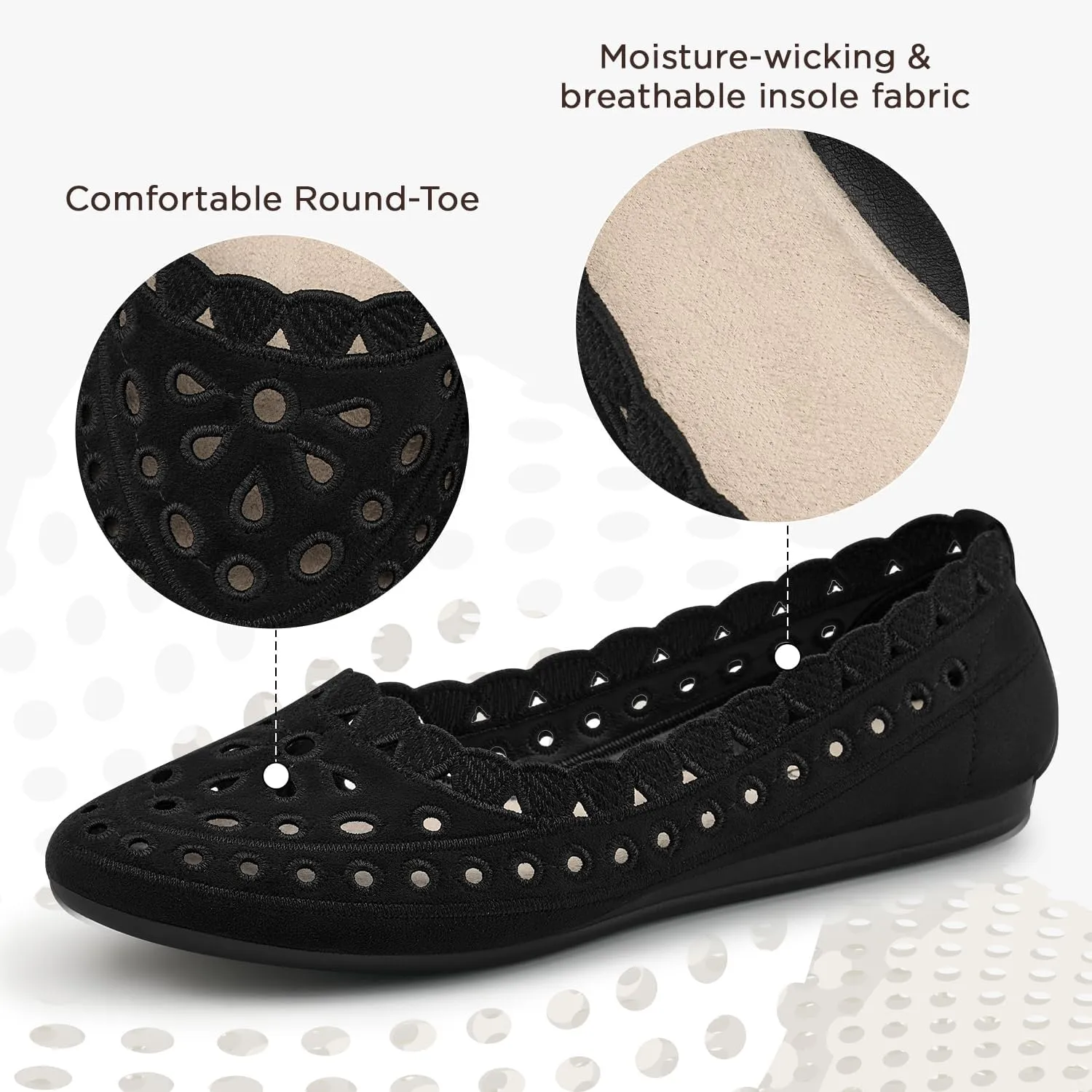 VEEYOO Women's Floral Ballet Flats, Suede Microfiber Comfortable Dress Shoes, Round Toe Mesh Flat Dressy Shoes for Women