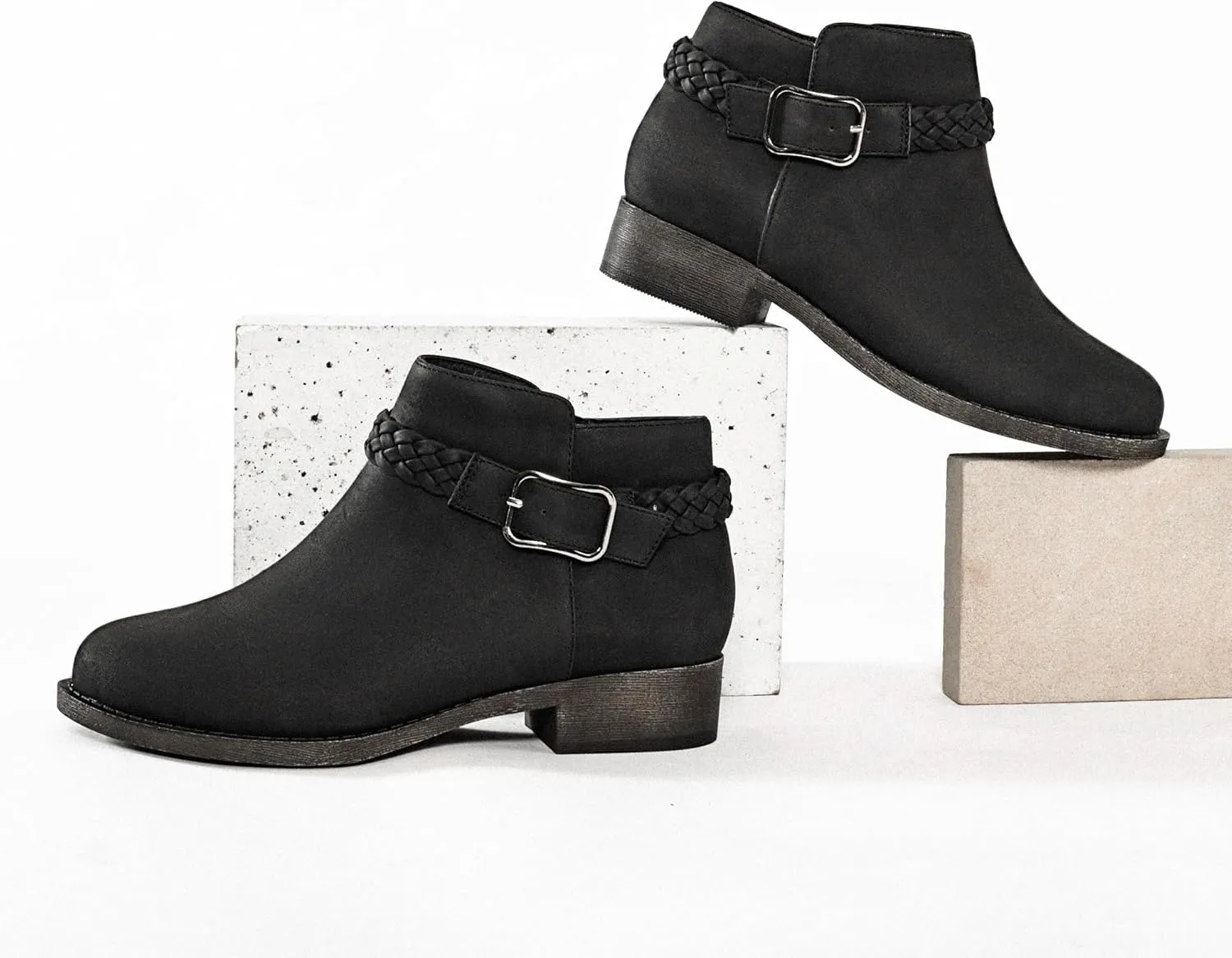 Veittes Women's Ankle Boots - Classic Side Zip, Comfortable Platform, Cover with Buckle Strap, Round Toe, Low Chunky Heel Comfort Slip On Fashion (Black/Dark Brown/Grey) Boots.