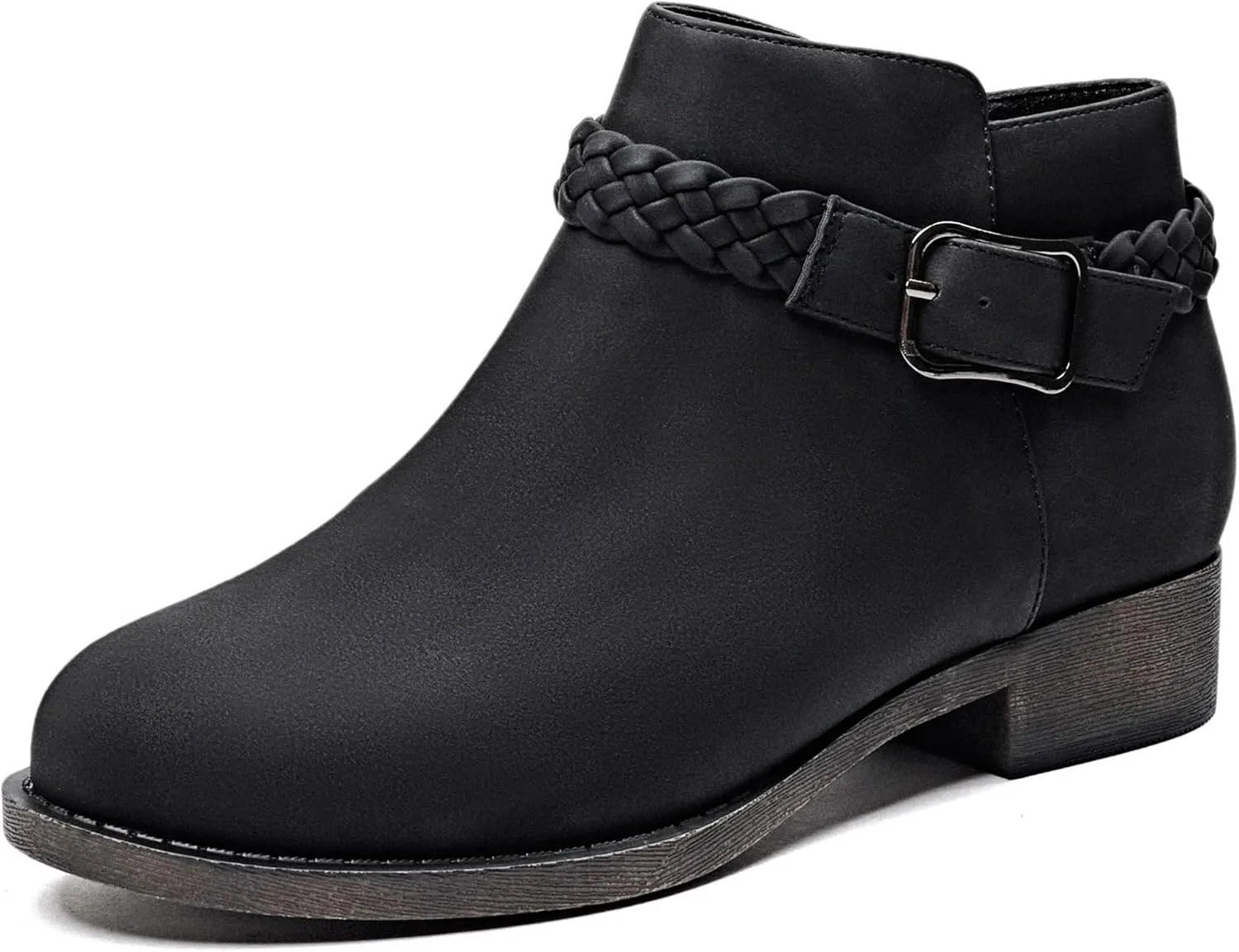 Veittes Women's Ankle Boots - Classic Side Zip, Comfortable Platform, Cover with Buckle Strap, Round Toe, Low Chunky Heel Comfort Slip On Fashion (Black/Dark Brown/Grey) Boots.