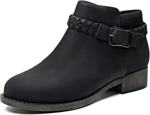 Veittes Women's Ankle Boots - Classic Side Zip, Comfortable Platform, Cover with Buckle Strap, Round Toe, Low Chunky Heel Comfort Slip On Fashion (Black/Dark Brown/Grey) Boots.