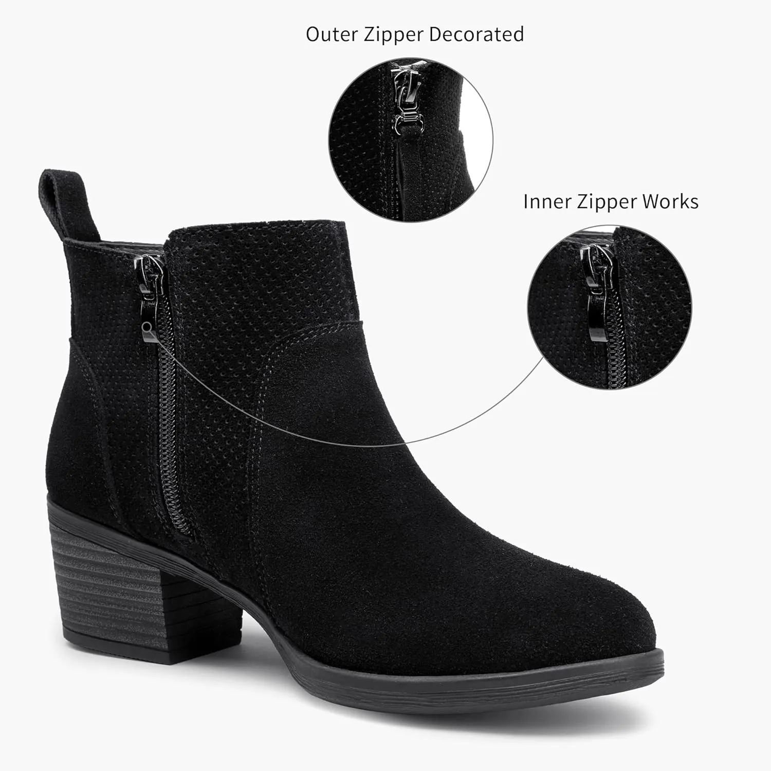 Vepose Women's 9001 Suede Leather Ankle Boots, Dressy Short Booties with Inner Zipper for Lady