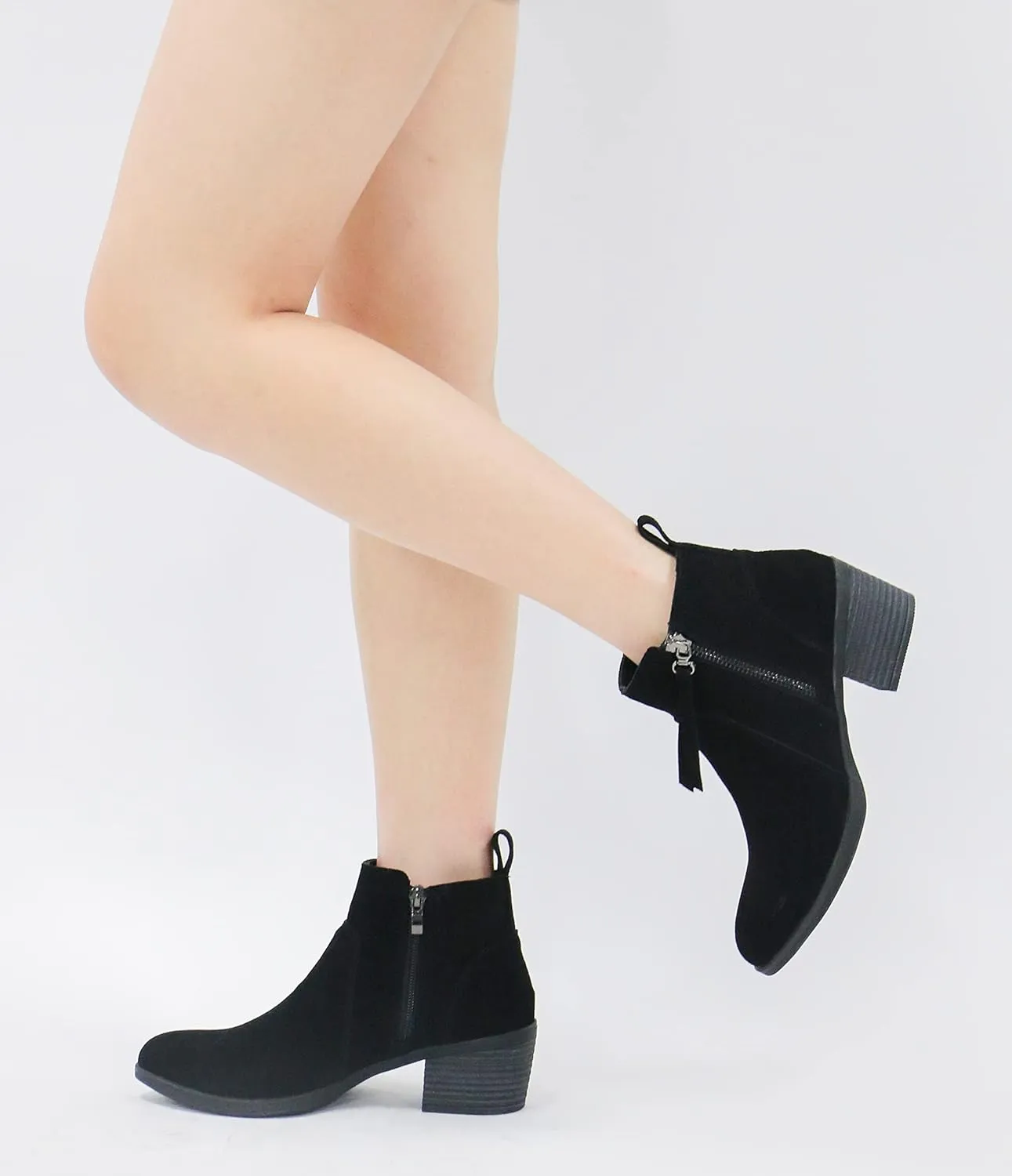 Vepose Women's 9001 Suede Leather Ankle Boots, Dressy Short Booties with Inner Zipper for Lady