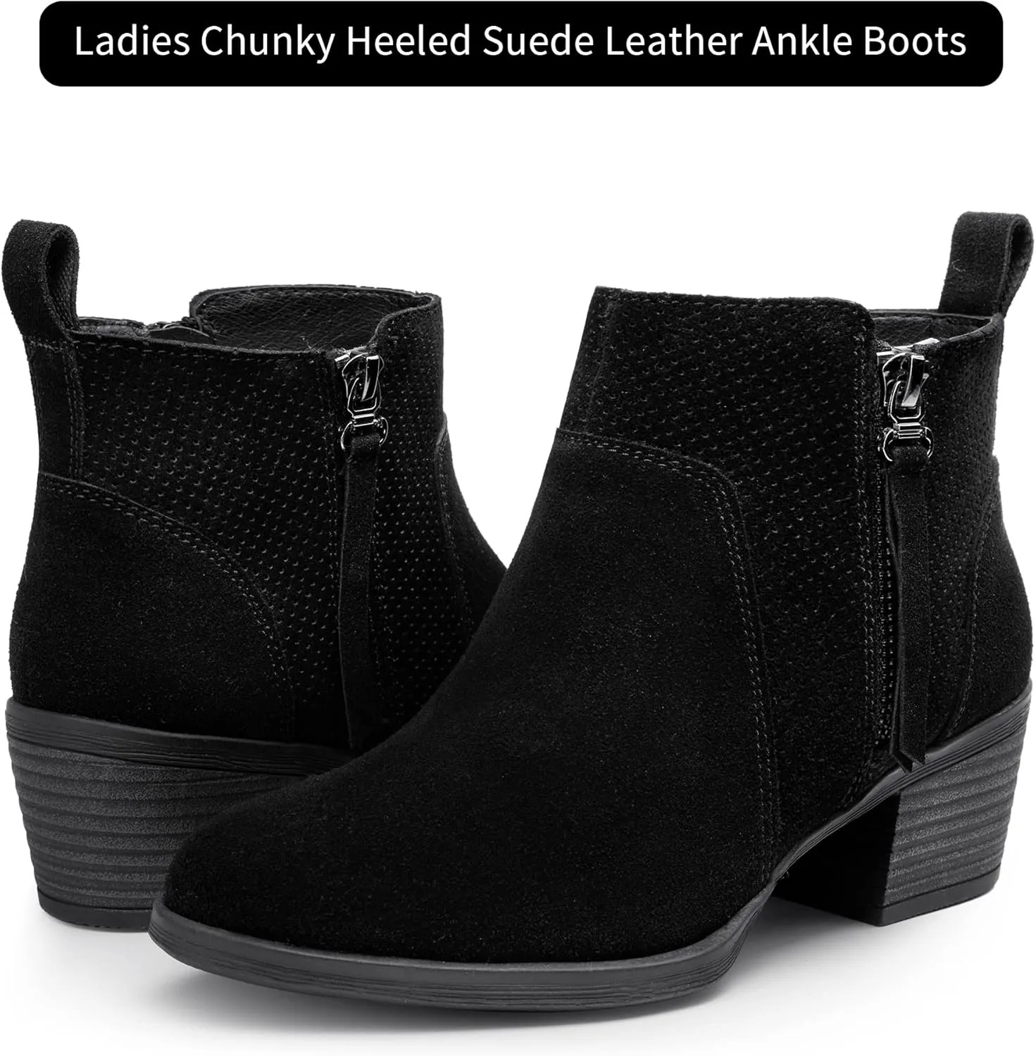 Vepose Women's 9001 Suede Leather Ankle Boots, Dressy Short Booties with Inner Zipper for Lady