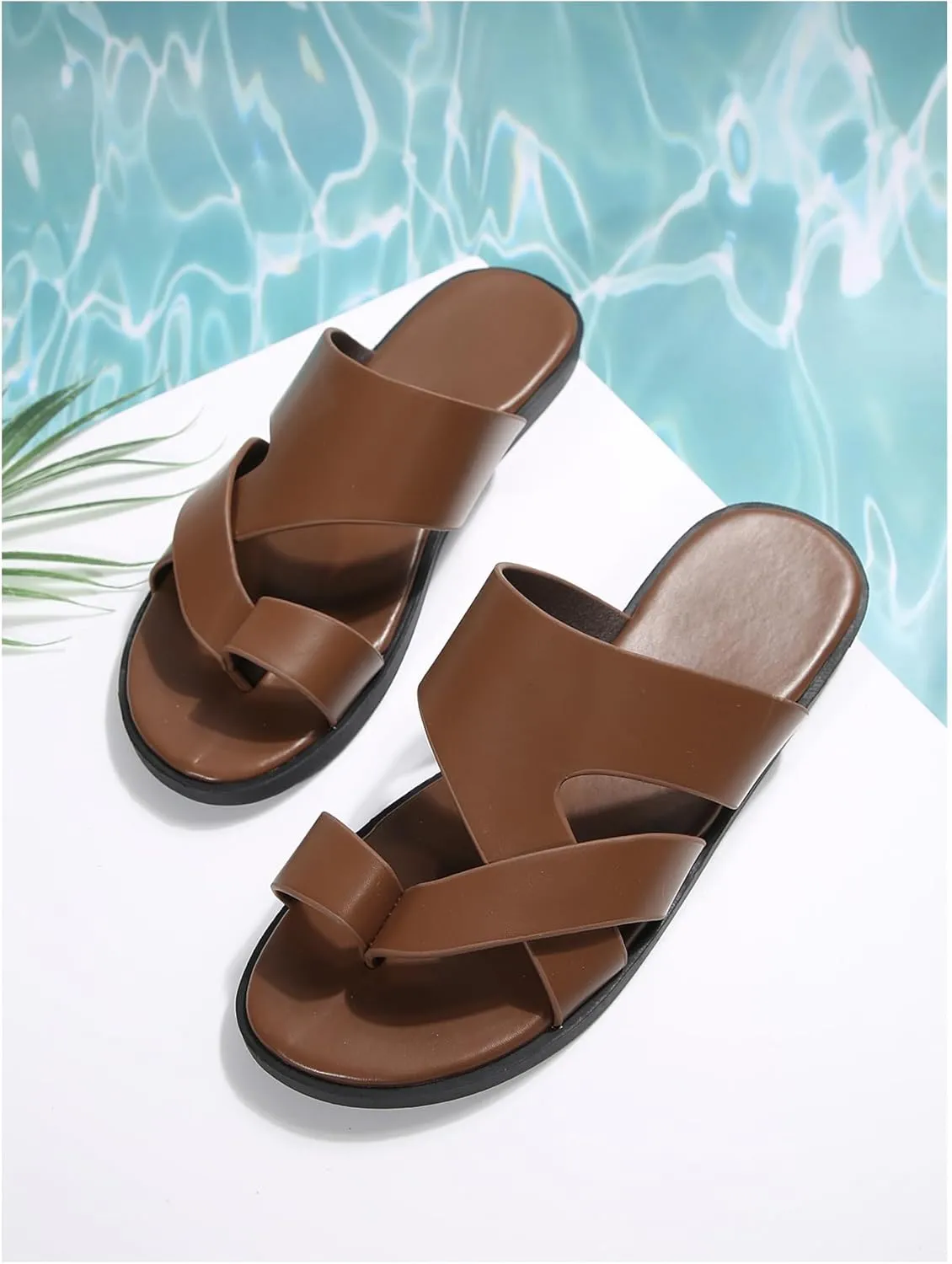 Verdusa Men's Casual Crisscross Leather Flip Flops Thong Sandals