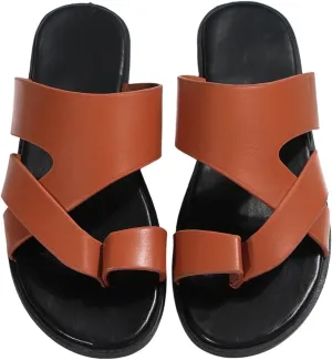 Verdusa Men's Casual Crisscross Leather Flip Flops Thong Sandals