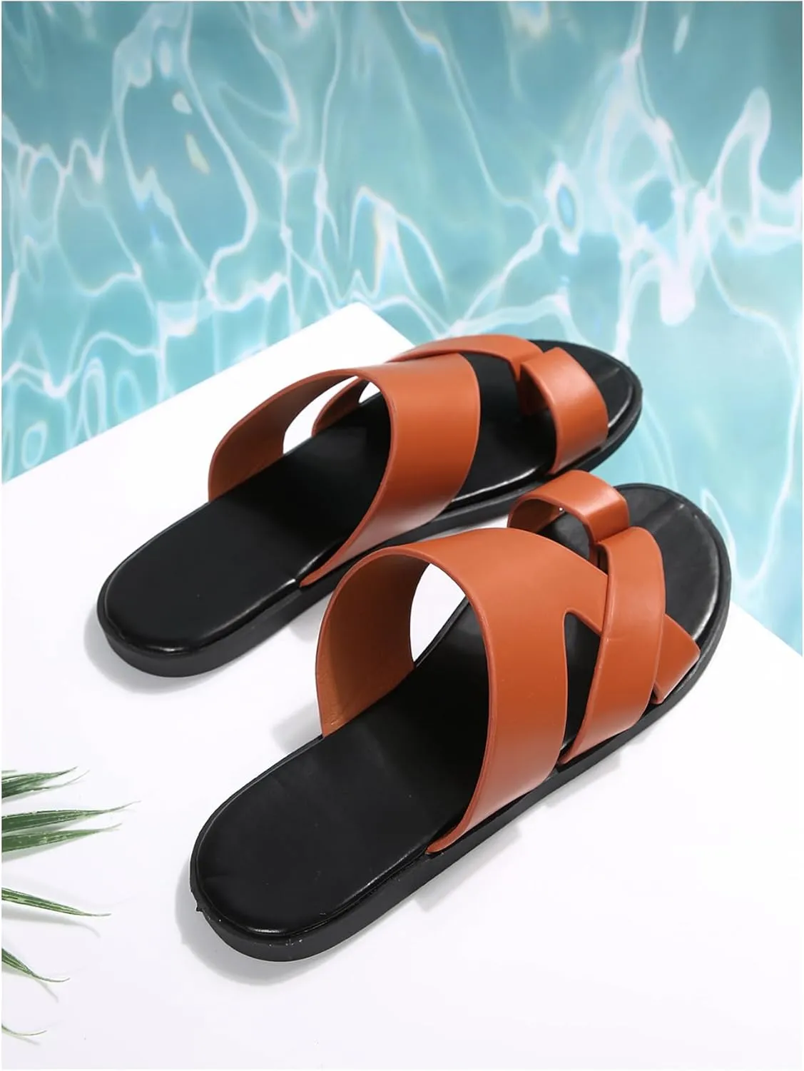 Verdusa Men's Casual Crisscross Leather Flip Flops Thong Sandals