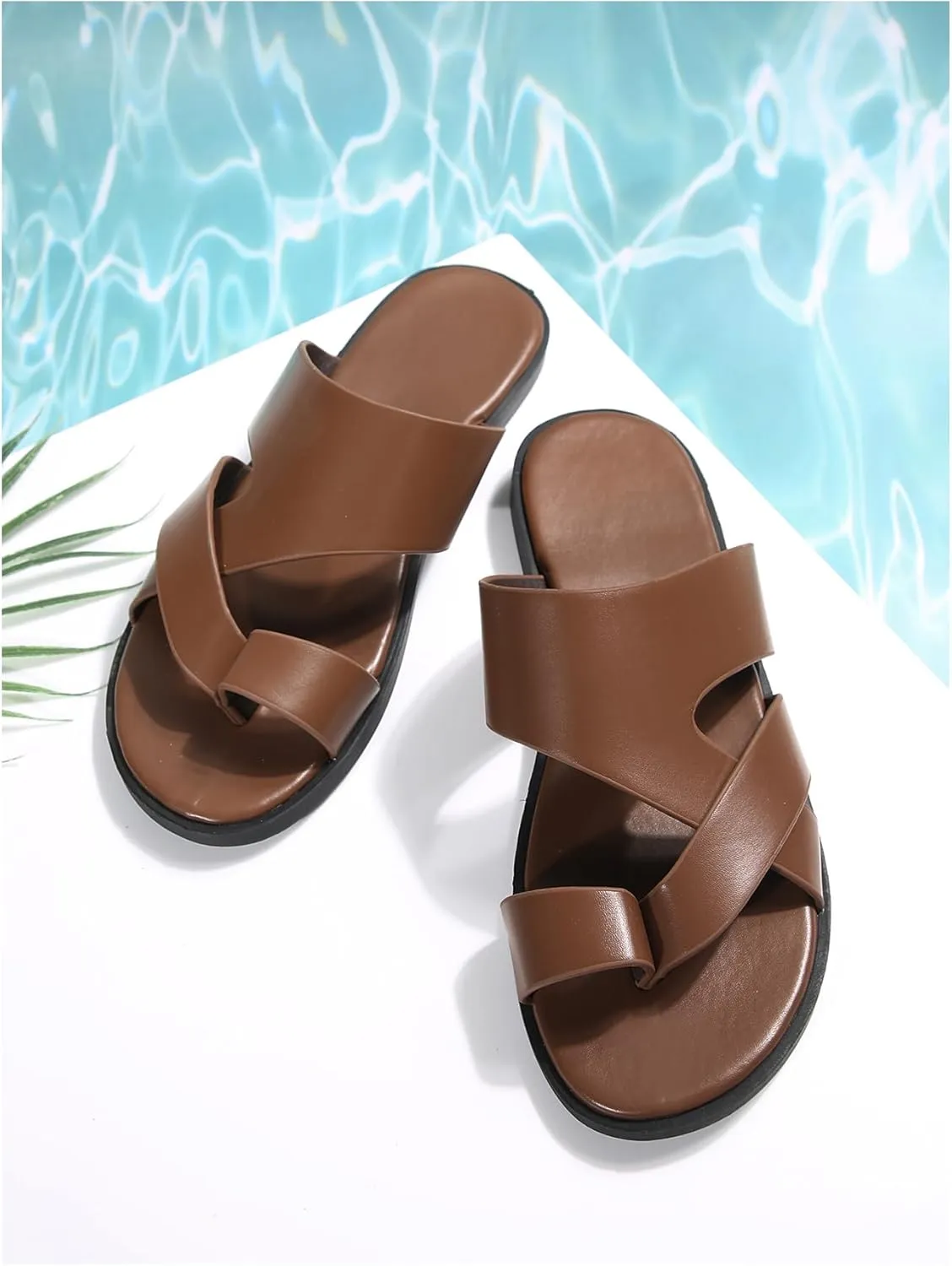 Verdusa Men's Casual Crisscross Leather Flip Flops Thong Sandals