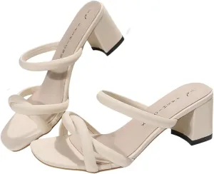 Verdusa Women's Cross Strap Heeled Sandals Square Open Toe Dressy Block Chunky Sandals