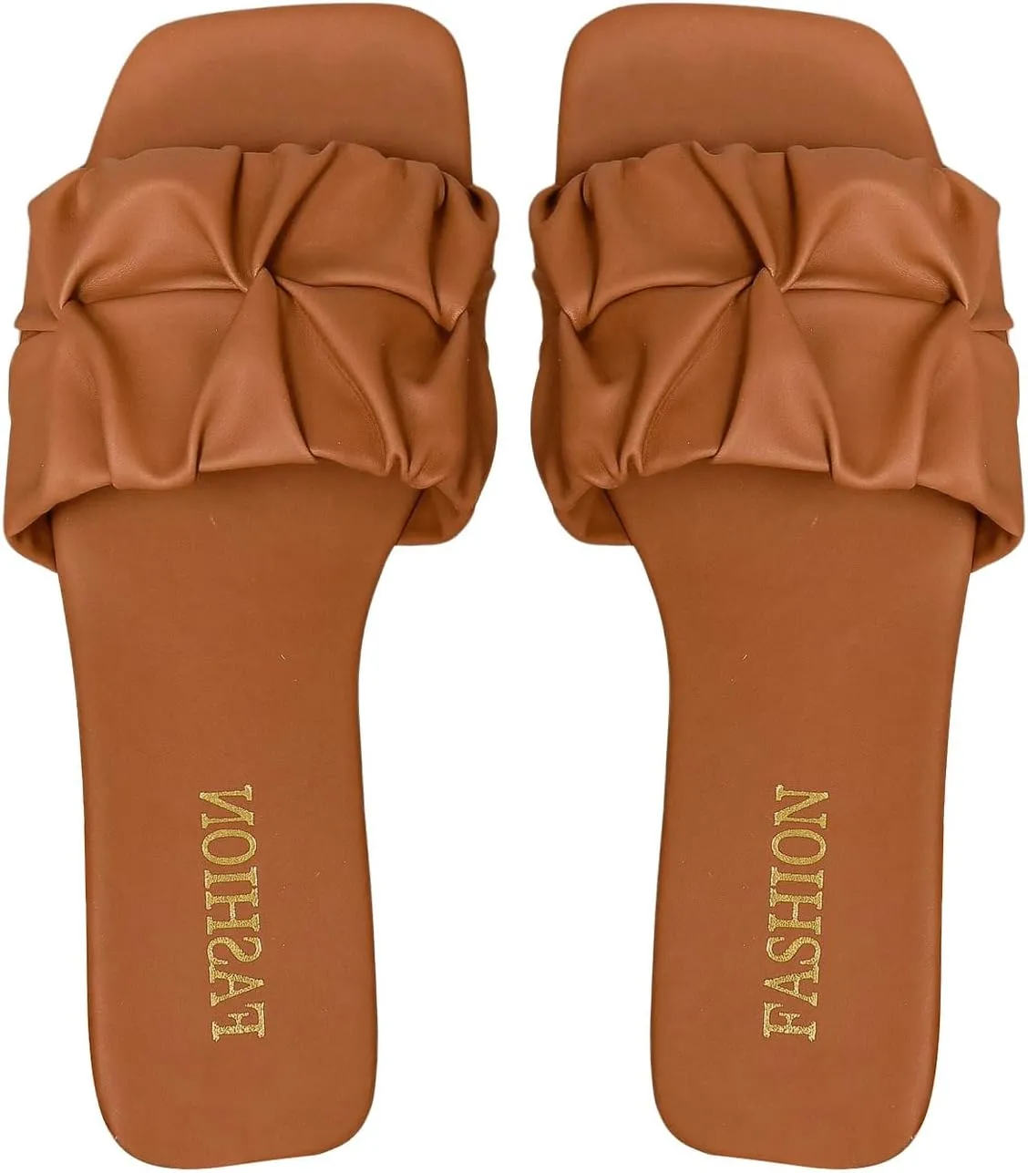 Verdusa Women's Square Toe Pleated Slide Sandals Summer Sandals Slippers