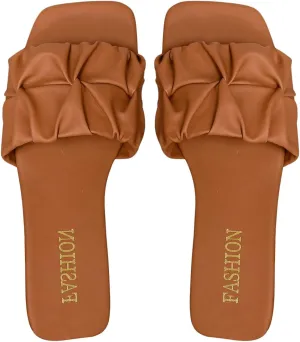 Verdusa Women's Square Toe Pleated Slide Sandals Summer Sandals Slippers