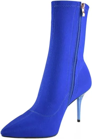 vivianly Stretch Pointed Toe Sock Booties Mid-Calf Ankle Boot Stiletto Heel Boots for Women