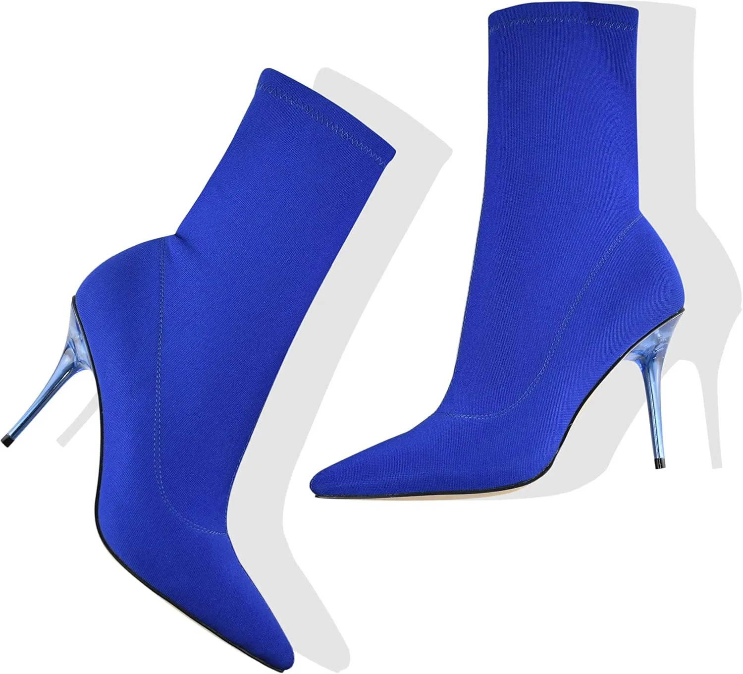 vivianly Stretch Pointed Toe Sock Booties Mid-Calf Ankle Boot Stiletto Heel Boots for Women