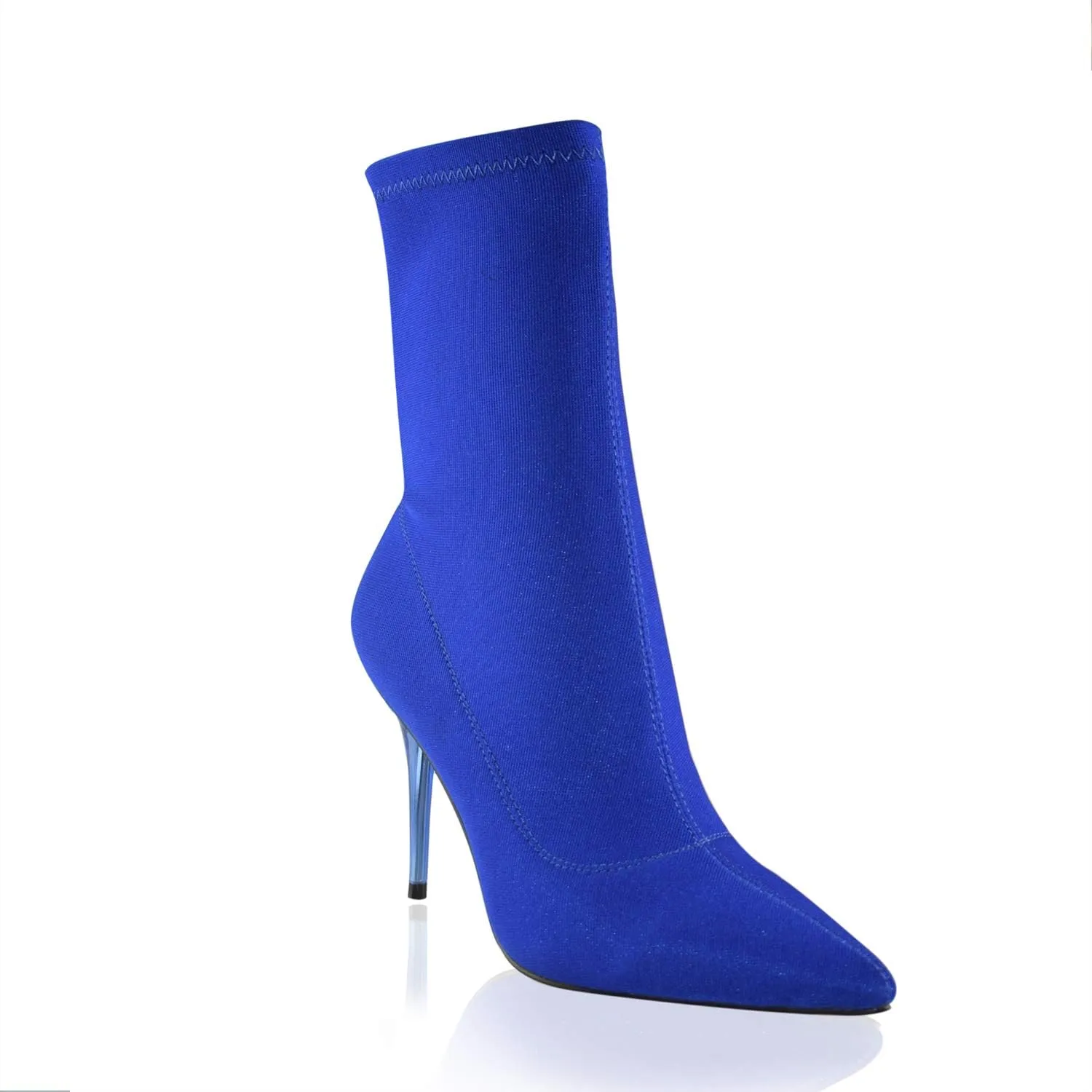 vivianly Stretch Pointed Toe Sock Booties Mid-Calf Ankle Boot Stiletto Heel Boots for Women