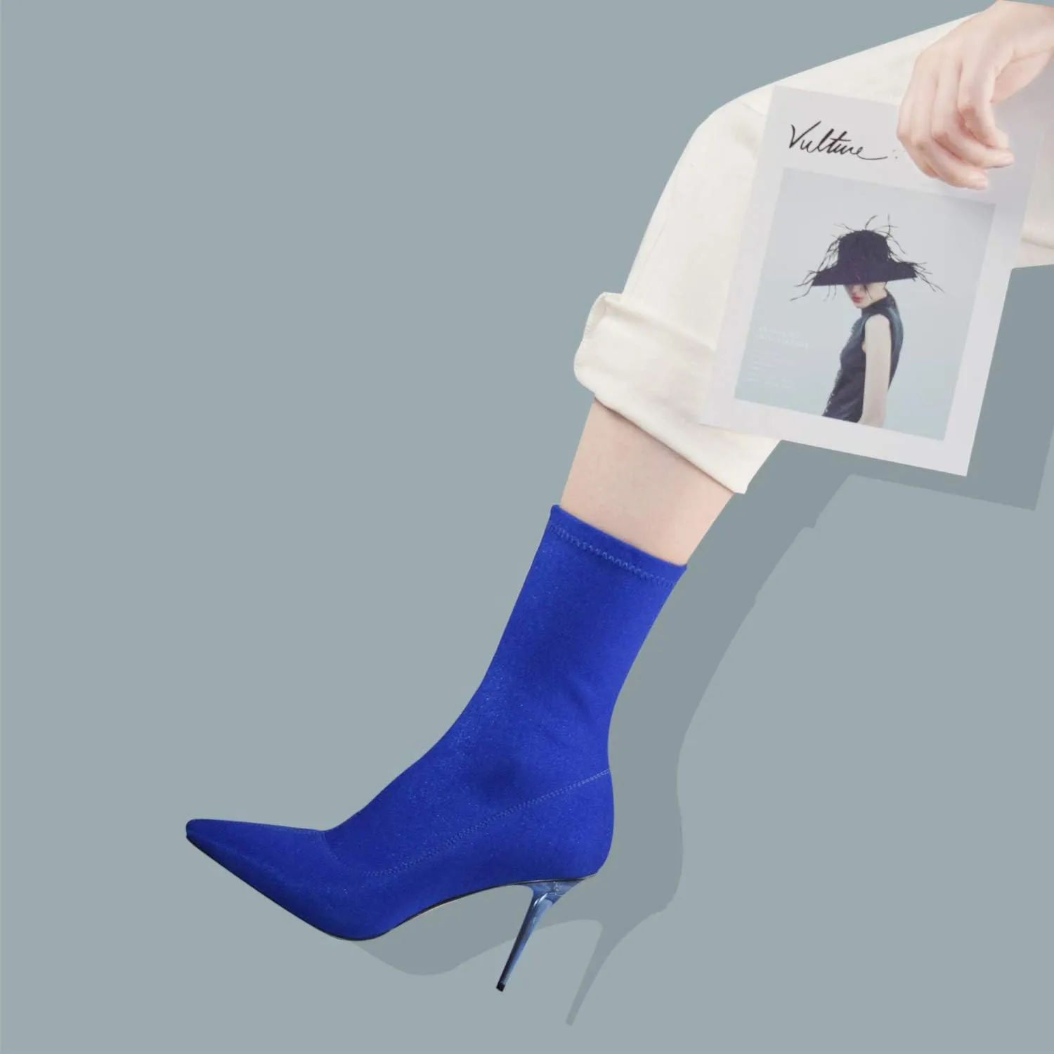 vivianly Stretch Pointed Toe Sock Booties Mid-Calf Ankle Boot Stiletto Heel Boots for Women