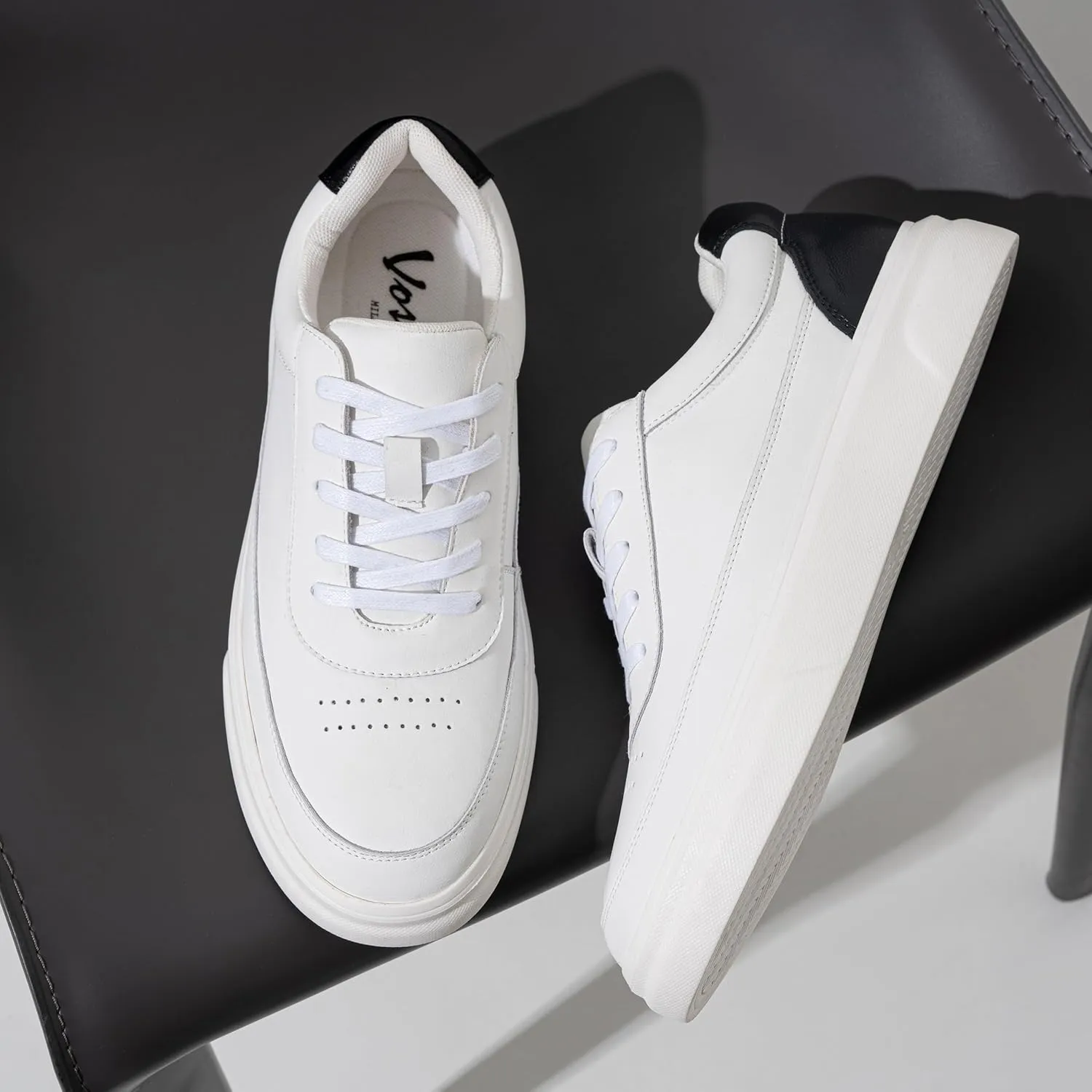 Vostey Men's Fashion Sneakers Leather White Shoes for Men Comfortable Mens Casual Shoes