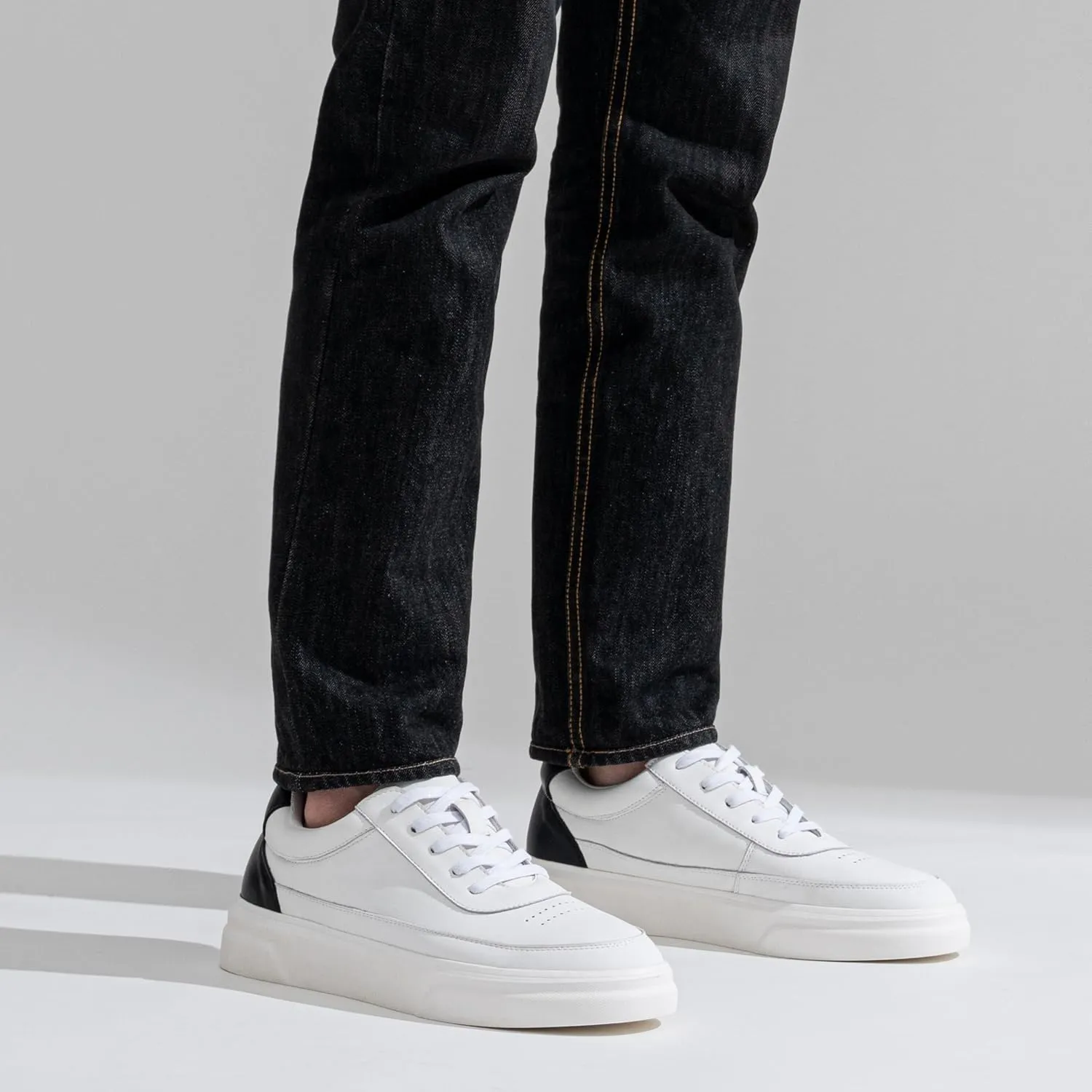 Vostey Men's Fashion Sneakers Leather White Shoes for Men Comfortable Mens Casual Shoes