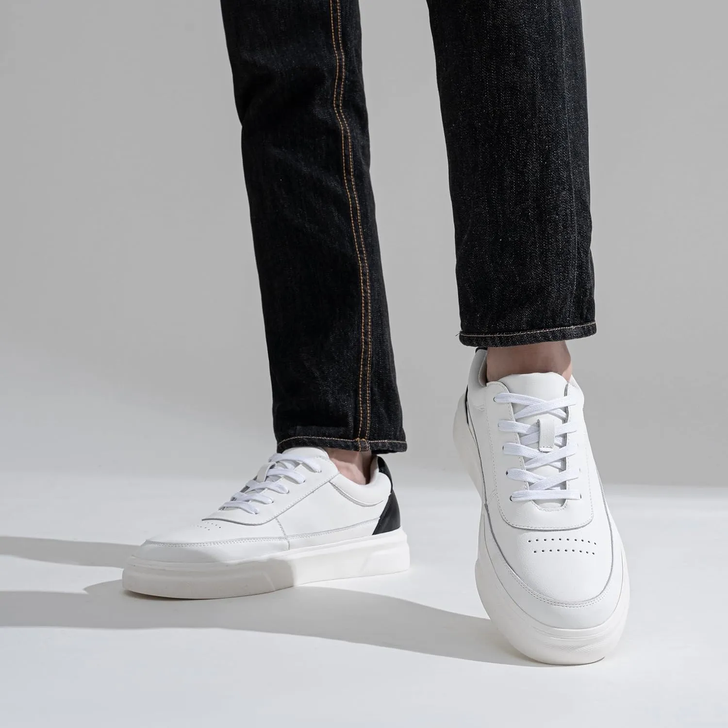 Vostey Men's Fashion Sneakers Leather White Shoes for Men Comfortable Mens Casual Shoes