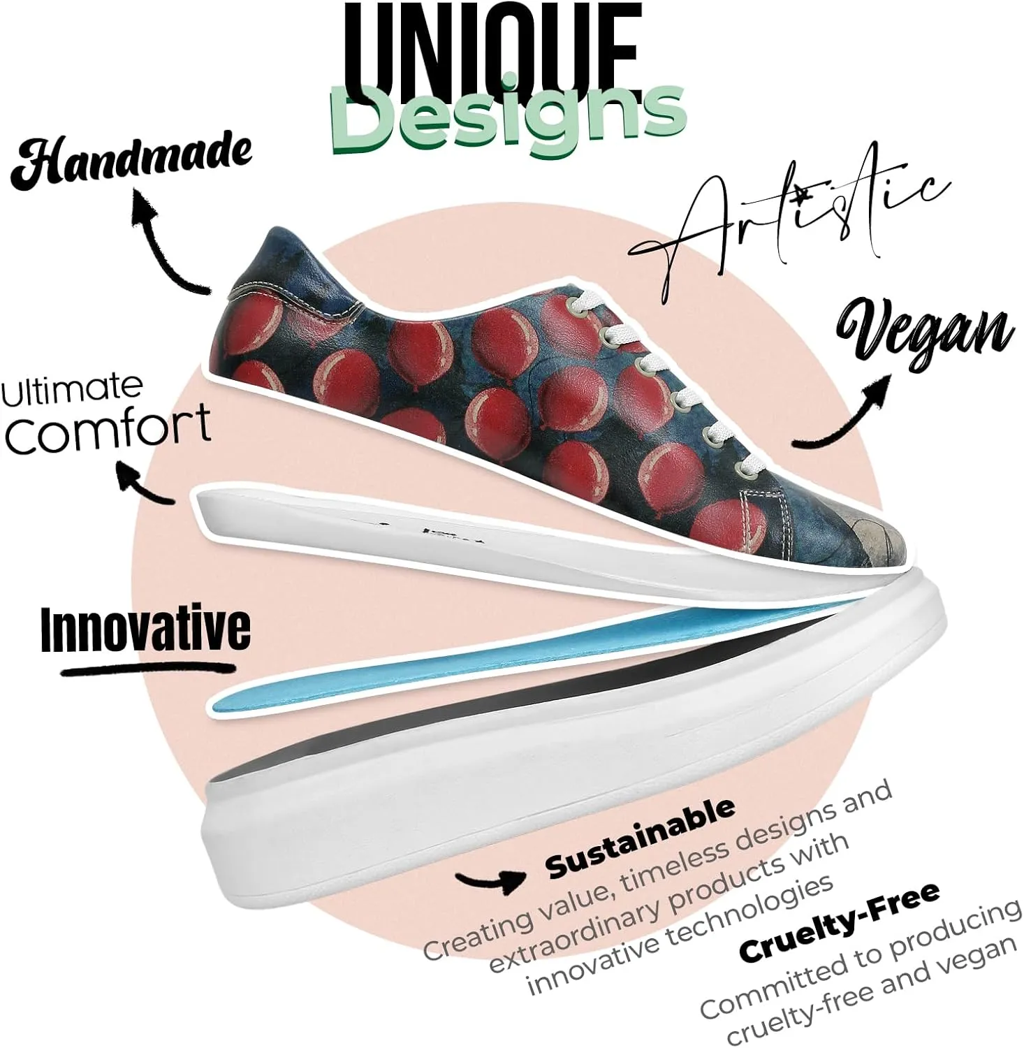Wedge Platform Sneakers for Women - Handmade Vegan Leather, Unique Chunky Sneakers
