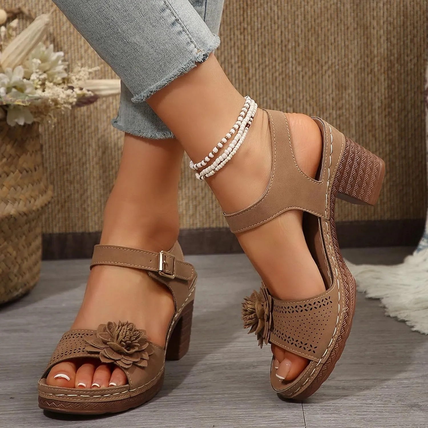 Wedge Sandals for Women 2025 Comfortable Dressy Arch Support Ankle Strap Wedge Sandals Platform Summer Casual Hollow Out Open Toe Low Heel Breathable Shoes