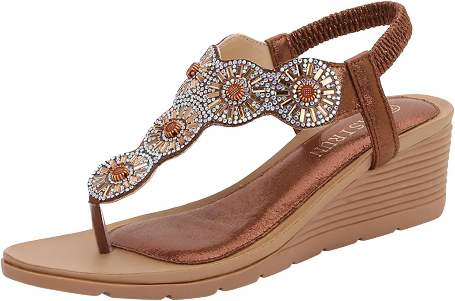 Wedge Sandals for Women Embroidered Floral Slip On Espadrille Platform Heels Summer Bohemian Beach Wedding Shoes Orthopedic Sandal Beach Dressy Flip Flops for Wide Toe 2025 Spring