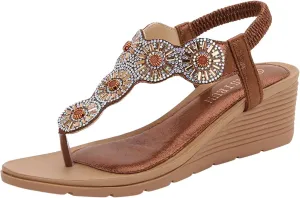 Wedge Sandals for Women Embroidered Floral Slip On Espadrille Platform Heels Summer Bohemian Beach Wedding Shoes Orthopedic Sandal Beach Dressy Flip Flops for Wide Toe 2025 Spring