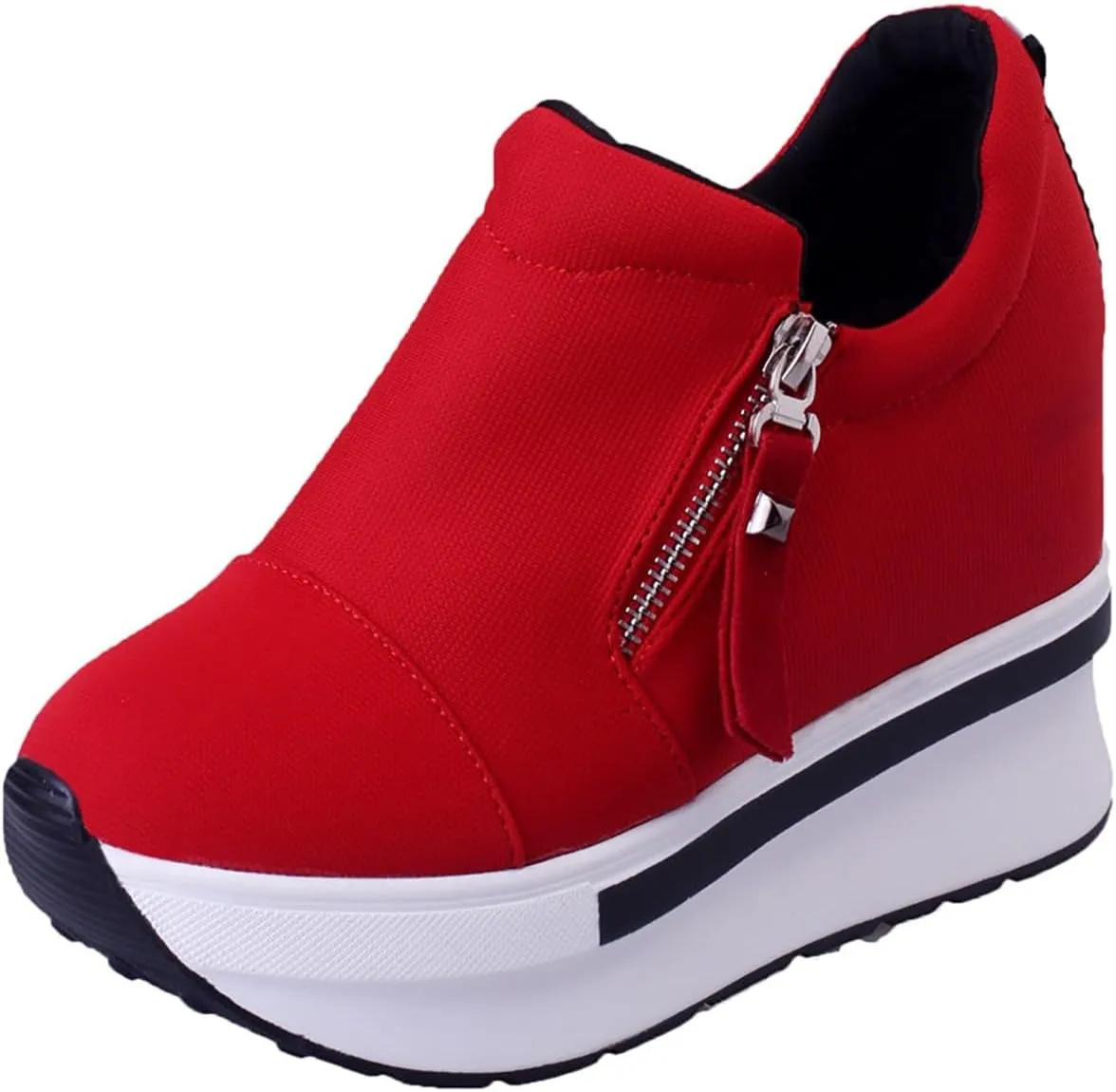 Wedge Sneakers for Women, Womens Casual Booties. Platform Boots Black Soft Sole Sneakers Thick Sole Zipper Shoes